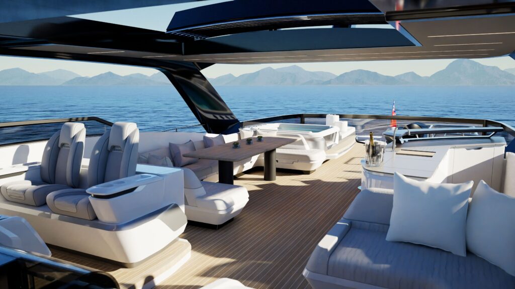 Pearl 100 Hybrid Exterior - Flybridge looking aft