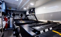 Engine room of 2023 Pearl 62 yacht with modern equipment and systems.