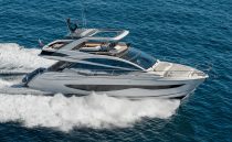 Luxury Pearl 62 yacht cruising on open sea, 2022 model.
