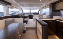 Luxurious interior of 2021 Sunseeker Manhattan 68 yacht with modern design and spacious layout.