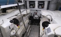 Engine room of 2021 Sunseeker Manhattan 68 yacht with MAN engines and equipment.