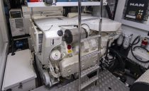 Engine room of 2021 Sunseeker Manhattan 68 yacht, featuring advanced machinery and equipment.