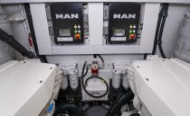 Engine room of 2021 Sunseeker Manhattan 68 yacht with MAN control panels.
