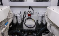 Engine room of 2021 Sunseeker Manhattan 68 yacht with MAN control panels.