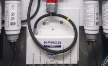 Engine room of 2021 Sunseeker Manhattan 68 yacht, featuring Marco fuel filtration system.