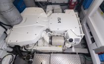 Engine room of 2021 Sunseeker Manhattan 68 yacht featuring a V8 engine.