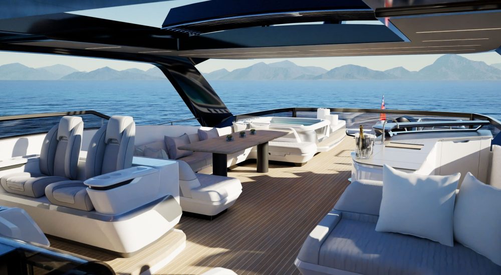 Pearl 100 Hybrid Exterior - Flybridge looking aft